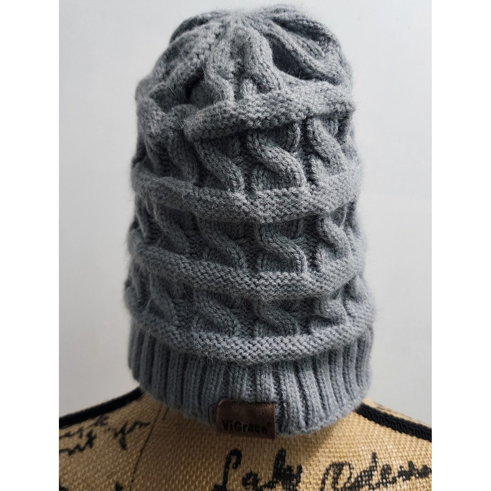 ViGrace Kids Winter‎ Beanie Hat Warm Cable Knit Cuffed Gray